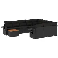vidaXL Ensemble de salon de jardin 11 pièces avec coussins noir poly rotin