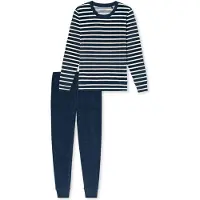 Schiesser Pyjama 'Casual Essentials' bleu foncé / blanc