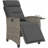 vidaXL Fauteuil de jardin avec table d'appoint Réglable Gris Poly Rattan