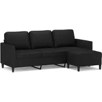 vidaXL Canapé 3 places avec pouf Noir 180 cm Similicuir