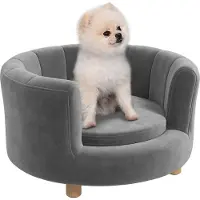 PawHut Canapé pour chien , canapé pour animaux avec dossier et pieds en bois, gris