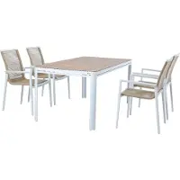 Axi Zora Salon De Jardin Avec Table Et 4 Chaises En Blanc / Marron | Table Et Chaises De Jardin/Table De Jardin, Aspect Bois En Aluminium / Pspc |