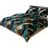 MARKIZETA HOME RUBIK Satin linge de lit - Unis géométriques dans les tons de turquoise et d'or - 220 x 200 cm