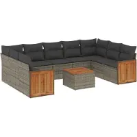 vidaXL Salon de jardin avec coussins 10 pcs gris résine tressée