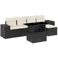 vidaXL Ensemble de salon de jardin 6 pièces avec coussins noir poly rotin
