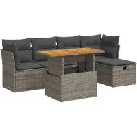 vidaXL Ensemble de salon de jardin 6 pièces avec coussins Gris Poly rotin Acacia