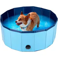 24hShop maxxpro Dog Pool Pliable - Antidérapante - Vanne de vidange - ? 80 cm - Bleu