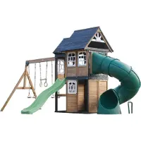 Axi Noud Aire De Jeux En Bois, 2 Balançoires, Toboggan Tubulaire Et Toboggan Vert Pastel | Maisonnette Xxl Pour Enfants Avec Structure D'Escalade Et