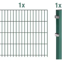 Alberts 641429 Clôture en grillage double comme set complet de clôture, revêtu de matière plastique, vert, hauteur 143 cm, longueur 2,5 m