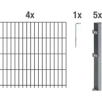 Alberts 641276 Clôture en treillis double comme set complet de clôture de 12 pièces, anthracite, hauteur 123 cm, longueur 10 m