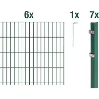 Alberts 671723 Clôture en treillis double comme set complet de clôture de 17 pièces, revêtu de matière plastique, vert, hauteur 163 cm, longueur 15 m