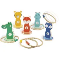 Janod Jeu en bois Anniversaire Jeu de lancer d'anneaux Animaux Enfants
