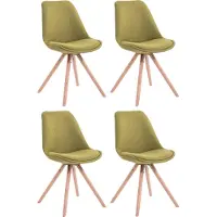 CLP Lot de 4 chaises d'appoint Toulouse en tissu, assise rembourrée et pieds ronds en bois, assise verte, piètement couleur naturel