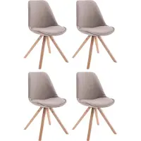 CLP 4 chaises d'appoint Toulouse en tissu Square avec coussin d'assise et pieds en bois angulaires, couleur taupe, structure couleur naturel