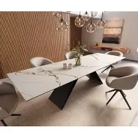 DELIFE Table à manger Edge 300x100 céramique Calacatta Luxe blanc-doré-gris cadre en V acier plat noir