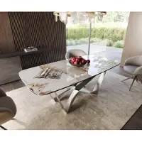 DELIFE Table à manger Edge en forme de bateau 200x100 céramique Minas mélange blanc-beige Spider acier plat acier inoxydable