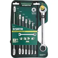 Sata Klucze Płasko-Oczkowe 8szt.Z Podwójną Grzechotką (10 mm, 11 mm, 12 mm, 13 mm, 14 mm, 15 mm, 16 mm, 17 mm, 18 mm, 19 mm, 8 mm, 9 mm)