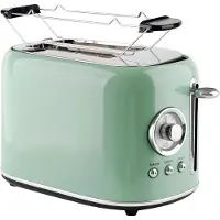 Emerio Grille-pain rétro – 800 W – 2 fentes – Support viennoiseries – 7 niveaux de brunissage – Tiroir ramasse-miettes – TO-133281 – Vert