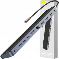 Baseus Elitejoy Gen2 Universal Usb Hub 12W1 With Usb-C Cable 25Cm Notebook Stand Usb-A / Usb-C / Dp / Hdmi / Sd / Tf / Rj45 / 3.5Mm Jack / Pd 100W Grey (Wksx030213)