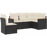 vidaXL Ensemble de salon de jardin 5 pièces avec coussins noir poly rotin