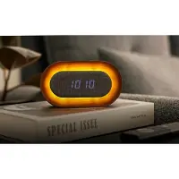 Gingko Design LUMOS : Réveil - Forme ovale en noyer | Réveil LED avec éclairage d'ambiance | Horloge moderne en bois avec contrôle tactile et batterie rechargeable