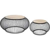 Atmosphera Créateur d'intérieur® Set De 2 Tables Basses En Bois De Manguier Et Métal Filaire Noir