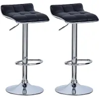 OEM Lot de 2 tabourets de bar - Cuisine - Noir - Tabourets de bar en similicuir - Réglables en hauteur - Hauteur d'assise 62-84 cm