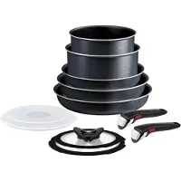 Tefal Ingenio So'Light Set de 11 ustensiles de cuisine (L72393), Set de poêles et de casseroles, Gris, Noir