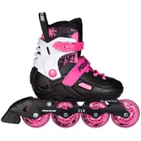 Powerslide Khaan Magic : patins à roulettes réglables pour enfants, couleur noire, pointure EU 35-38, modèle pour filles, couleur noire, pointure EU 35-38