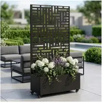 Casa.pro Cloison « Bernalda » avec jardinière Roulettes Acier 186 x 120 x 40 cm Noir