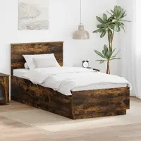 vidaXL Cadre de lit avec tête de lit en bois imitation chêne fumé, 100 x 200 cm