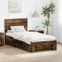 vidaXL Cadre de lit avec tête de lit en bois imitation chêne fumé, 80 x 200 cm