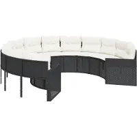 vidaXL Canapé de jardin avec coussins Rond Noir Poly-Rotin