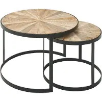 Wohnling Lot de 2 tables gigognes rondes en bois de manguier massif |