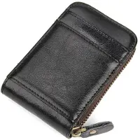INF Porte-cartes avec protection RFID en cuir véritable Noir