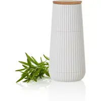 AdHoc Moulin à poivre et à sel design, blanc, mécanisme de broyage en céramique CeraCut, corps en plastique/bois de chêne, diamètre : 5,8 cm, hauteur : 12,3 cm