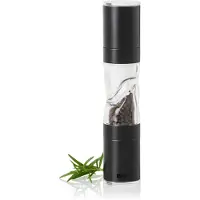 AdHoc Moulin à poivre et à sel DuoMill Pure, avec mécanismes de broyage en céramique CeraCut, en acier inoxydable noir/acrylique, diamètre : 4,5 cm, hauteur : 22 cm