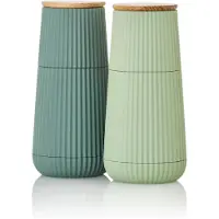AdHoc Moulin à poivre et à sel "Set" de la marque Scape, couleur vert foncé et vert clair, équipé d'un mécanisme de broyage en céramique CeraCut, en plastique et en bois de chêne