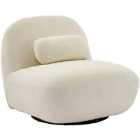 Sweeek Fauteuil Pivotant 360° En Bouclette Texturée Blanc Crème. Piètement En Métal Noir Mat - Spino