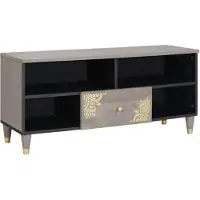 vidaXL Meuble TV avec étagère , gris, 100 x 33 x 46 cm, bois massif de manguier