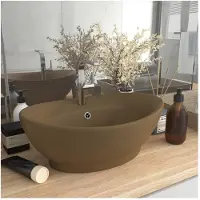 vidaXL -Waschbecken mit Landung oval 58,5 x 39 cm Keramikmattencreme