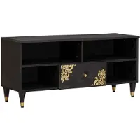 vidaXL Meuble TV avec étagère Noir 100 x 33 x 46 cm Bois massif Mango