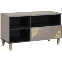 vidaXL Meuble TV avec tiroirs, gris, 80 x 33 x 46 cm, bois massif de manguier