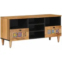 vidaXL Meuble TV avec étagère , couleur naturelle, 100 x 33 x 46 cm, bois massif de manguier