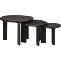 vidaXL : Ensemble de 3 tables gigognes blanches, en bois massif de manguier, diamètre 54 cm, hauteur 40 cm