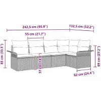 vidaXL Ensemble de canapé de jardin avec coussins 5 pcs noir poly rotin