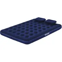 Bestway 67374 Queen Easy Inflate Flocked Airbed 203x152x22 Cm Double Air Bed With Built-in Pump Bleu 203 x 152 x 22 cm
