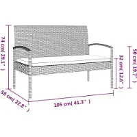 vidaXL Banc de jardin avec coussins Noir 105 cm Poly rotin