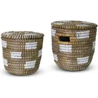 Safaary Panier de rangement avec couvercle en Seagrass Grey 2-pièces