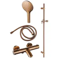 FortiFura Calvi Robinet de baignoire - avec ensemble de douche - douchette ronde - flexible de douche en métal - cuivre brossé PVD SW970037/SW970053/SW970047/SW720226